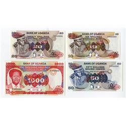 Bank of Uganda, ND (1973-83) Specimen Banknote Quartet.