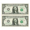 Image 1 : F.R.N., $1, Series 2013 Near Solid Serial Number Pair of Notes.