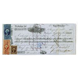 New Orleans August 5th, 1865 1st of Exchange Payable in Rhode Island with 3 U.S. Adhesive Revenue St