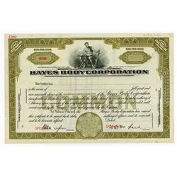 Hayes Body Corp., ND (ca.1920-30's) <100 Shares, Specimen Stock Certificate.