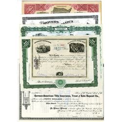 Assortment of Issued and Cancelled Stock Certificates ca.1880-1930, 7 Pieces