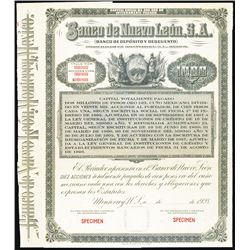 Banco De Nuevo Leon, S.A., 1928 Specimen Bond.