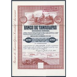 Banco de Tamaulipas 1907 Specimen Bond.