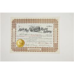 Addie-May Mining Co., 1892 Issued Stock Certificate