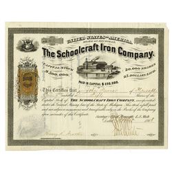 Schoolcraft Iron Co., 1868 Issued Stock Certificate with Imprinted 25ct U.S.I.R. Revenue.