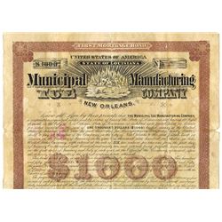 Municipal Ice Manufacturing Company, 1892 Issued Bond.