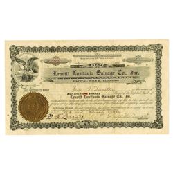 Leavitt Lusitania Salvage Co., Inc. 1922 Issue Stock Certificate.