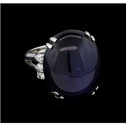 53.63 ctw Blue Star Sapphire and Diamond Ring - 14KT White Gold