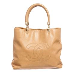Chanel Beige Leather CC Large Tote Shoulder Handbag