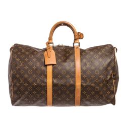 Louis Vuitton Monogram Canvas Leather Keepall 50 cm Duffle Bag Luggage
