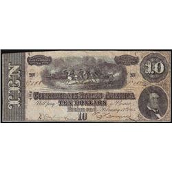 1864 $10 Confederate States of America Note