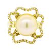 Image 2 : 0.35 ctw Diamond and Pearl Ring - 18KT Yellow Gold