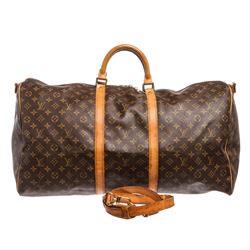 Louis Vuitton Monogram Canvas Leather Keepall 60 cm Bandouliere Duffle Bag Lugag