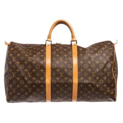 Louis Vuitton Monogram Canvas Leather Keepall 55 cm Duffle Bag Luggage