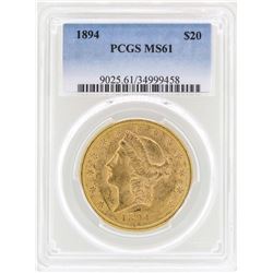 1894 $20 Liberty Head Double Eagle Gold Coin PCGS MS61