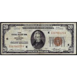 1929 $20 Federal Reserve Bank of Richmond, Virginia Note
