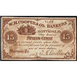 1863 Fifteen Cents W.H. Cooper & Co. Bankers Obsolete Note
