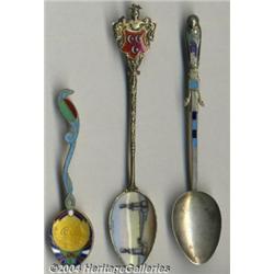 THREE SILVER AND ENAMEL EGYPT SOUVENIR SPOONS