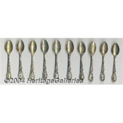 A GROUP OF TEN AMERICAN SILVER BIRTHSTONE SOUVENIR SPOONS