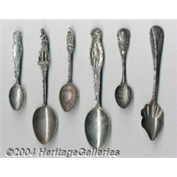 A GROUP OF SIX SILVER MILITARY SOUVENIR SPOONS