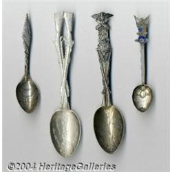 A GROUP OF FOUR SILVER MILITARY SOUVENIR SPOONS