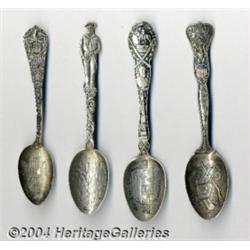 A GROUP OF FOUR SILVER MILITARY SOUVENIR SPOONS