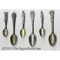 A GROUP OF SIX SILVER MILITARY SOUVENIR SPOONS