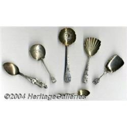 A GROUP OF FIVE SILVER SOUVENIR SERVING SPOONS