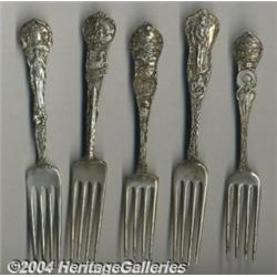 A GROUP OF FIVE SILVER SOUVENIR FORKS