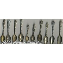 A GROUP OF TEN PERSONALITY SOUVENIR SPOONS