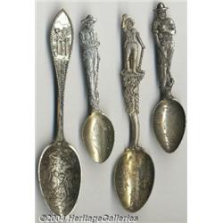 FOUR SILVER MINING SOUVENIR SPOONS