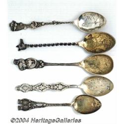 FIVE SILVER WILDLIFE SOUVENIR SPOONS