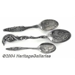 A GROUP OF THREE SILVER WILDLIFE SOUVENIR SPOONS