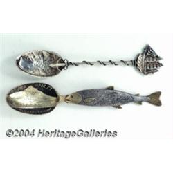 TWO FIGURAL MARINE LIFE SOUVENIR SPOONS