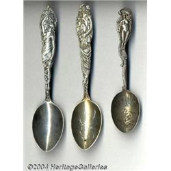 A GROUP OF THREE SILVER ART NOUVEAU SOUVENIR SPOONS