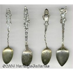 A GROUP OF FOUR SILVER FIGURAL DEMITASSE SPOONS