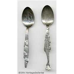 TWO SILVER ALLIGATOR SOUVENIR SPOONS