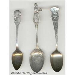 THREE SILVER DEMITASSE ADVERTISING SPOONS