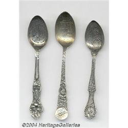 THREE SILVER DEMITASSE ADVERTISING SPOONS