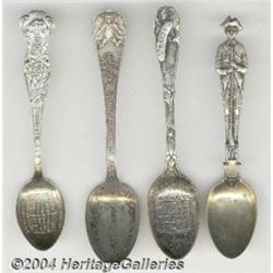 GROUP OF FOUR SILVER ADVERTISING DEMITASSE SPOONS