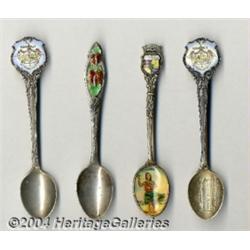GROUP OF FOUR SILVER AND ENAMEL HAWAIIAN SPOONS