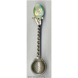 A SILVER AND ENAMEL HAWAIIAN COIN SOUVENIR SPOON