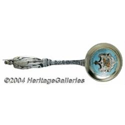A SILVER AND ENAMEL HAWAIIAN KING KAMEHAMEHA SOUVENIR SPOON