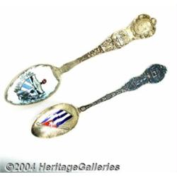 TWO SILVER AND ENAMEL CUBA SOUVENIR SPOONS