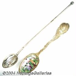 A SILVER AND ENAMEL BLACK AMERICANA SPOON TOGETHER WITH A NEW ORLEANS SOUVENIR ICED TEA SPOON