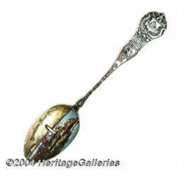 A SILVER AND ENAMEL MAINE SOUVENIR SPOON