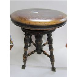 Vintage Piano Wood Swivel Seat Ball Claw Glass Feet