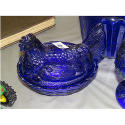 Cobalt Blue Hen On A Nest Roaster On Nest and Cookie Jar