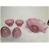 Image 3 : Dusty Pink Depression Glass Lot-2 Covered Candle Holders + Fluted Bowl