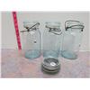 Image 1 : 3 Blue Glass 1 QT Perfect Seal Sealers- Wide Mouth   Adjustable-No Lids   1 Crown Sealer Lid